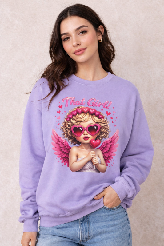 Comfort Colors Cupid Graphic Sweatshirt, That Girl Valentine's Day Pullover